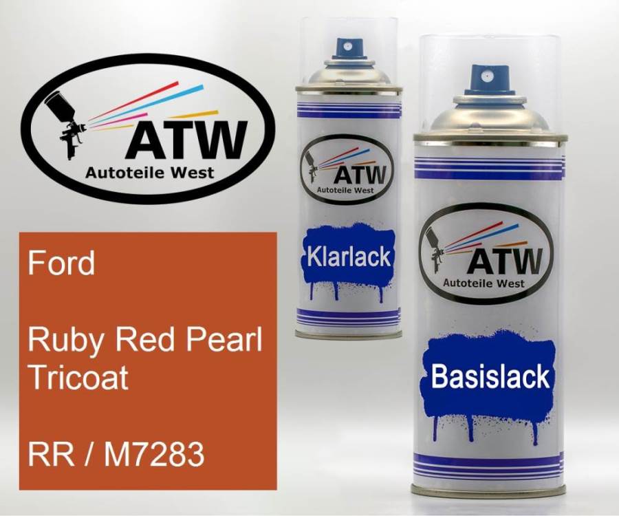 Ford, Ruby Red Pearl Tricoat, RR / M7283: 400ml Sprühdose + 400ml Klarlack - Set, von ATW Autoteile West.
